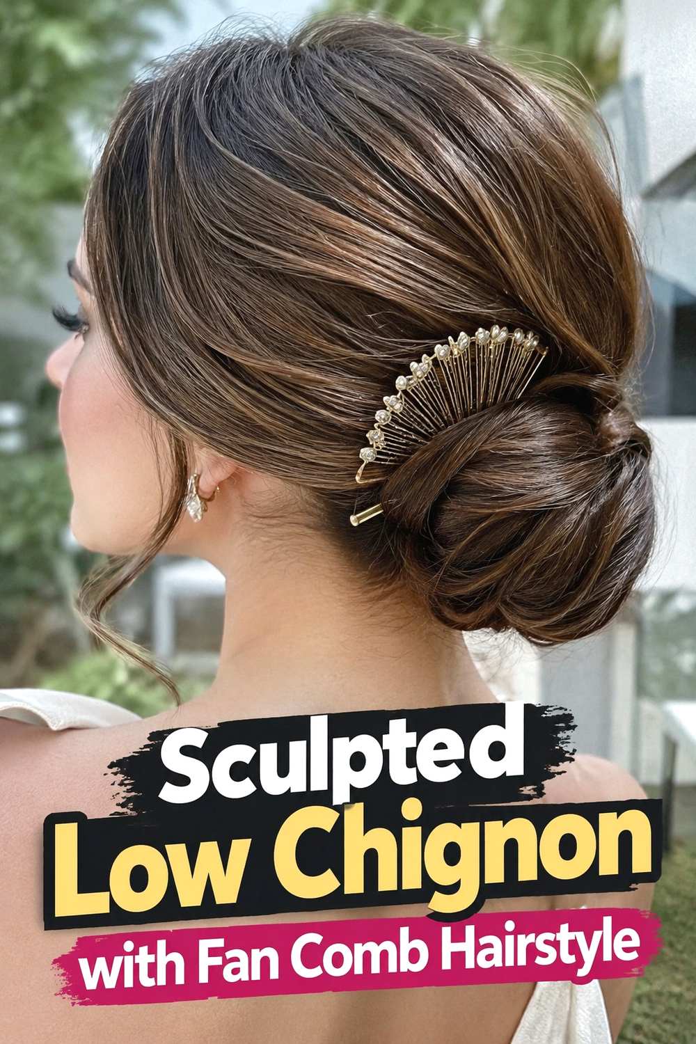 2. Sculpted Low Chignon With Fan Comb Hairstyle