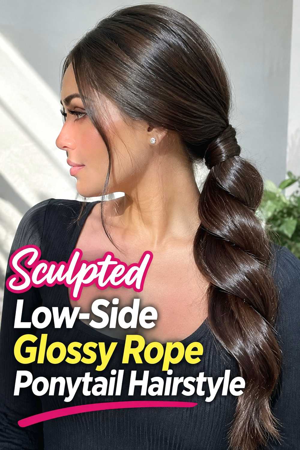 10. Sculpted Low Side Glossy Rope Ponytail Hairstyle