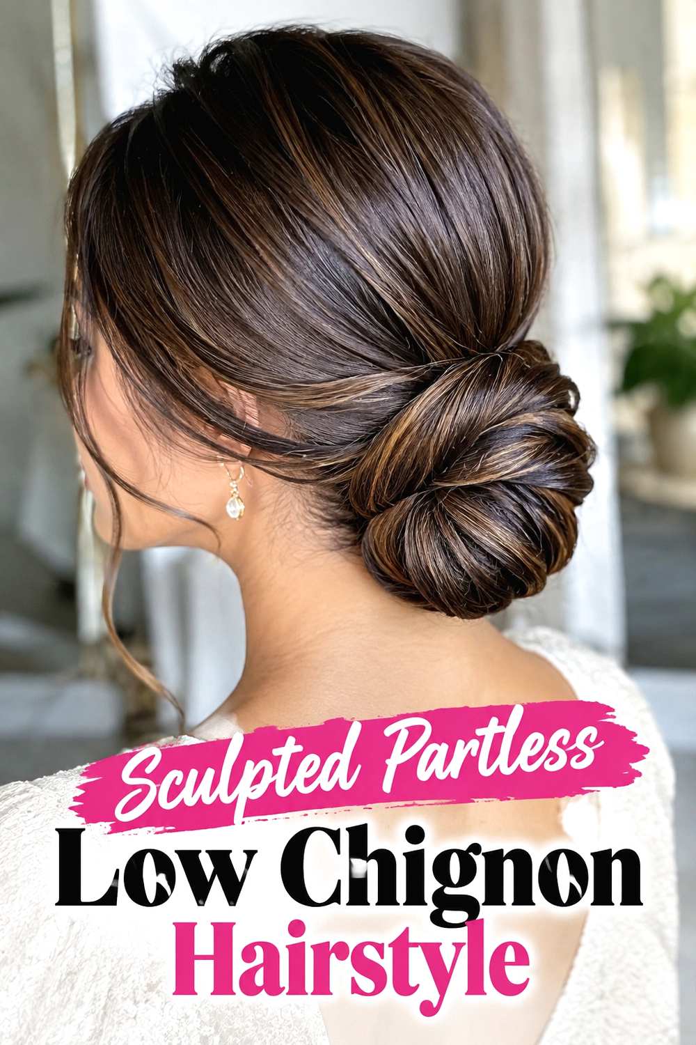 3. Sculpted Partless Low Chignon Hairstyle