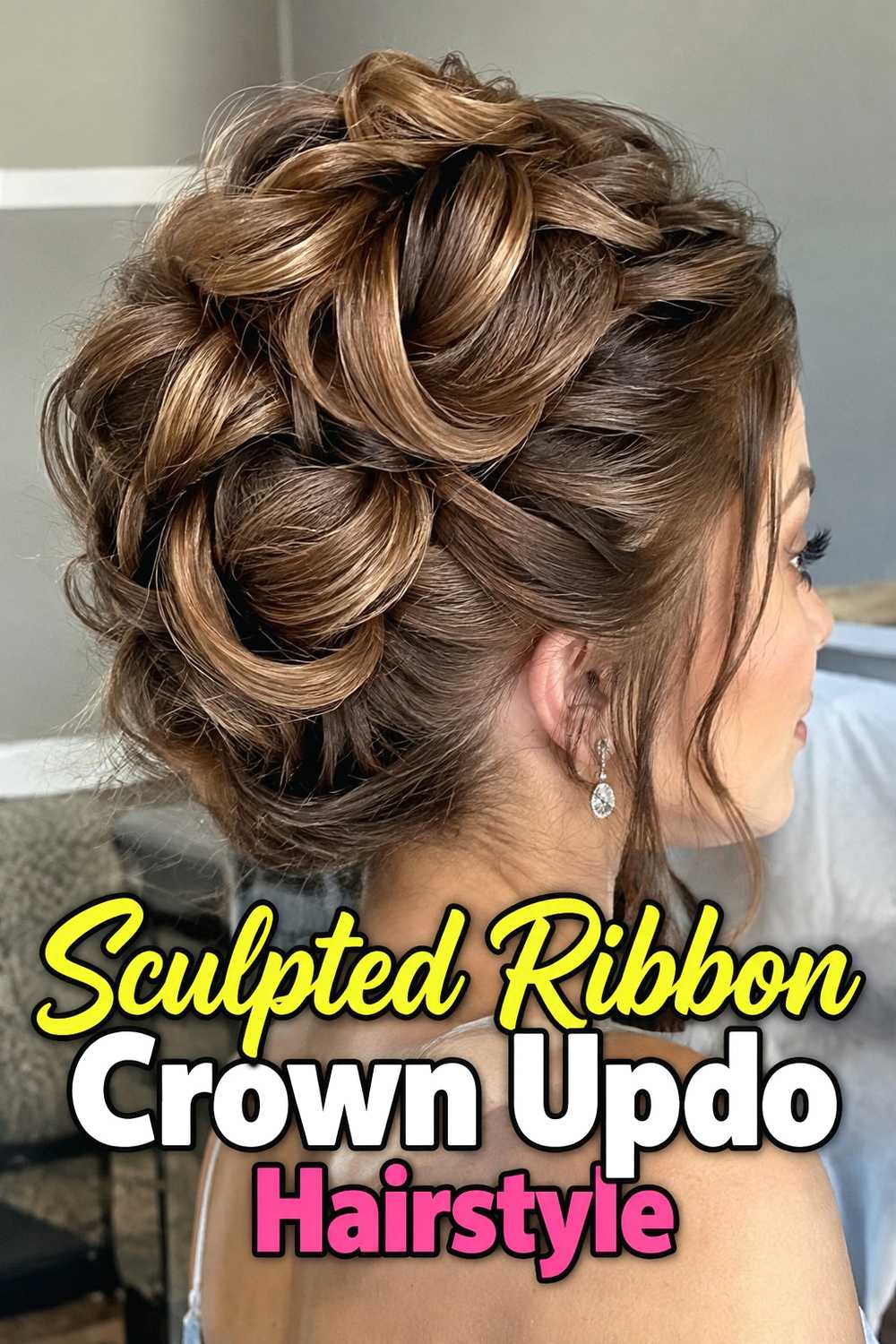 2. Sculpted Ribbon Crown Updo Hairstyle