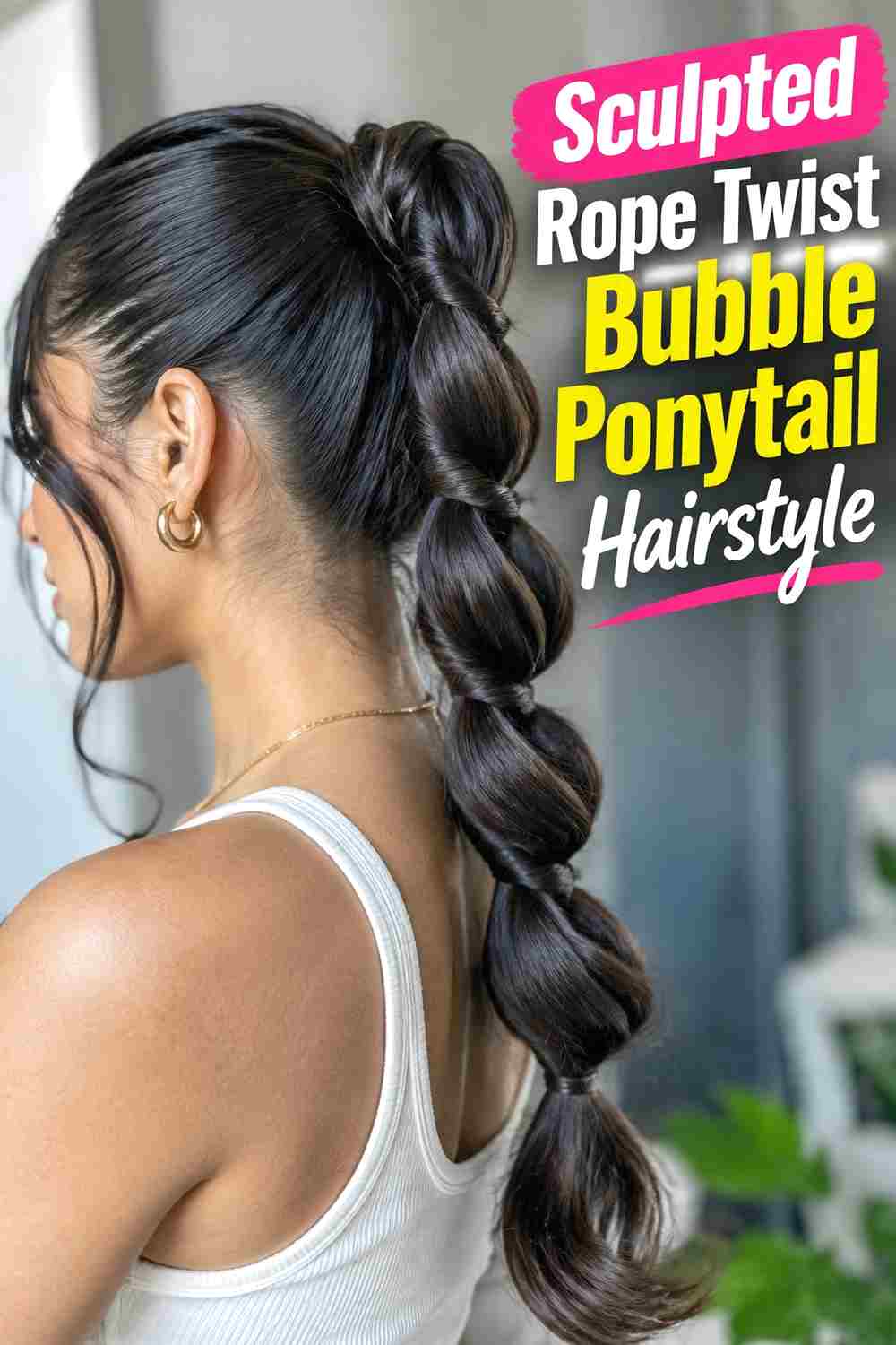 13. Sculpted Rope Twist Bubble Ponytail Hairstyle