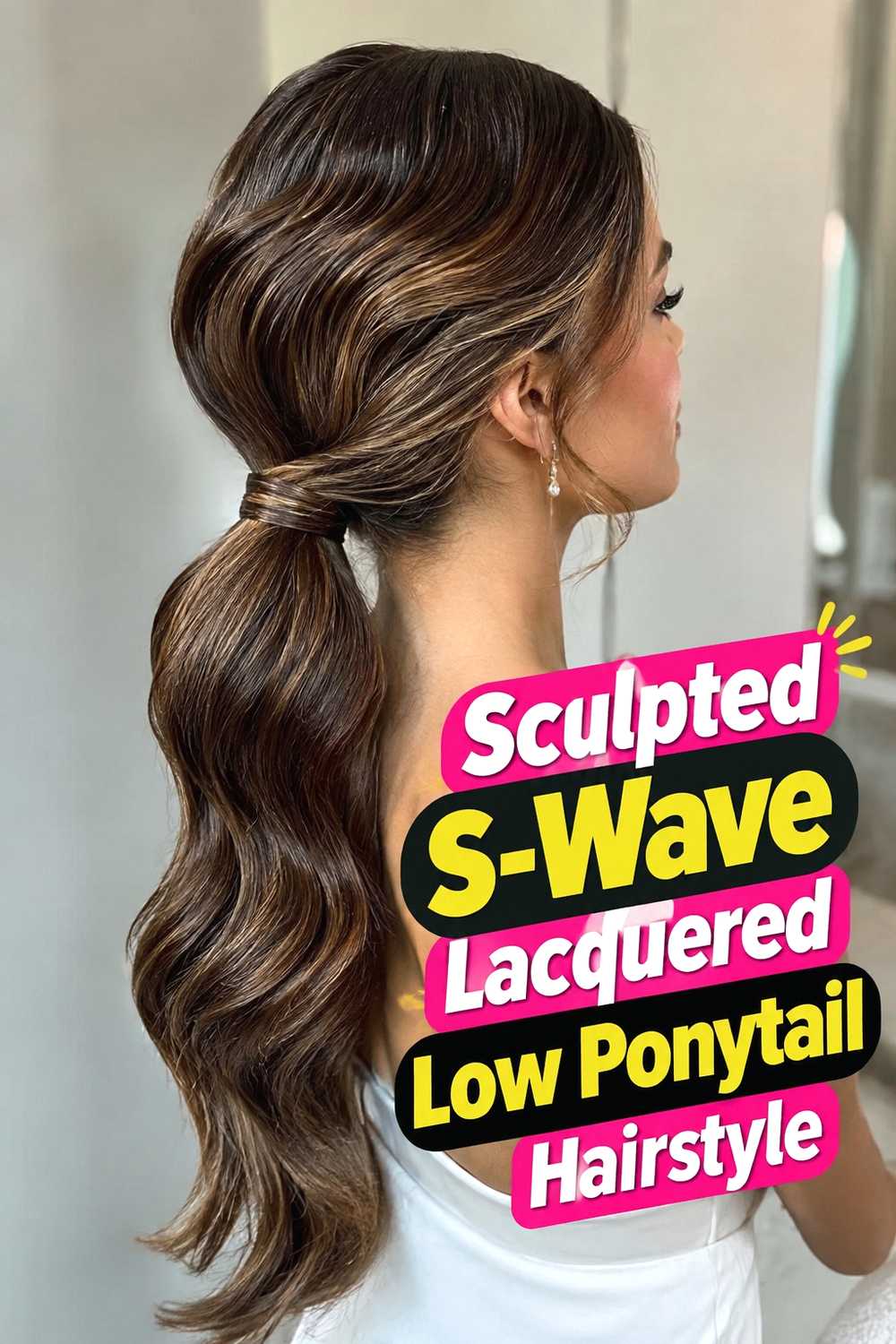 4. Sculpted S Wave Lacquered Low Ponytail Hairstyle