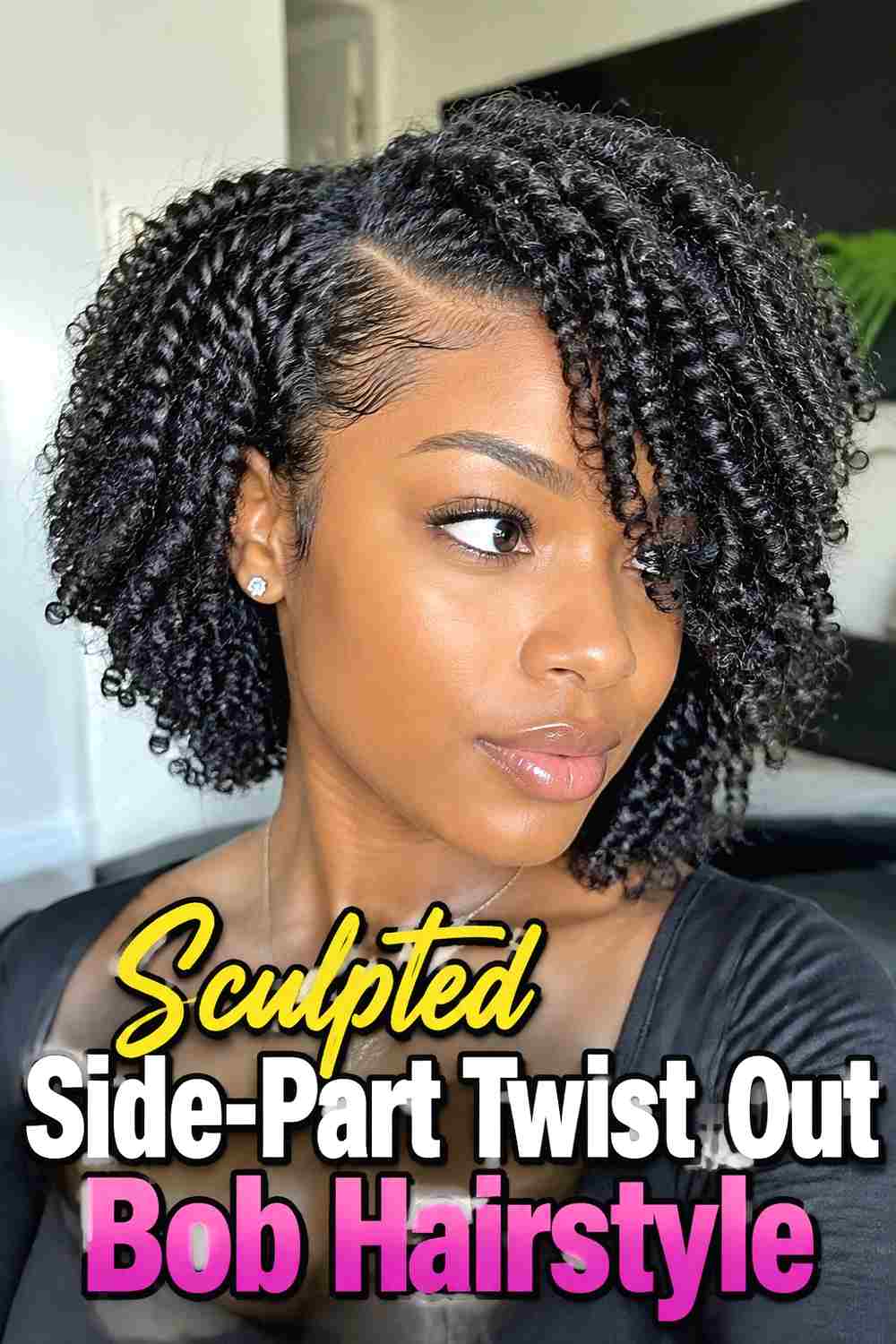 13. Sculpted Side Part Twist Out Bob Hairstyle