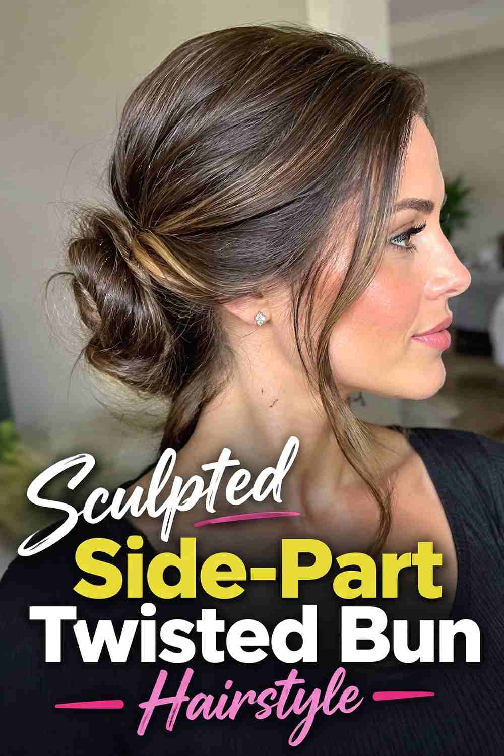 6. Sculpted Side Part Twisted Bun Hairstyle