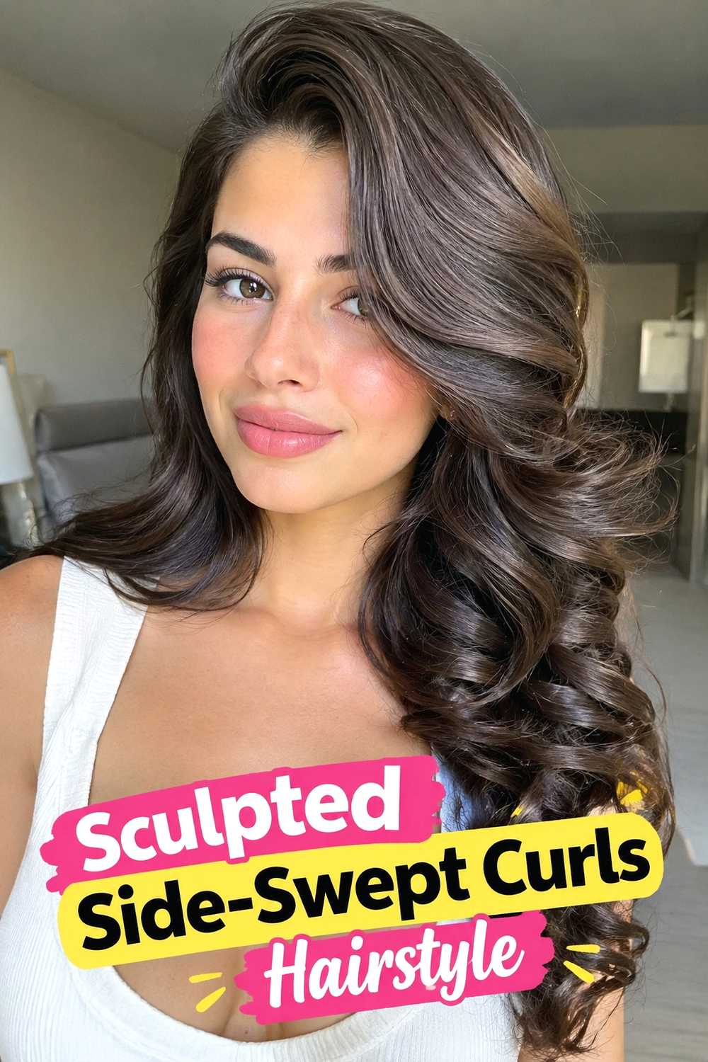 7. Sculpted Side Swept Curls Hairstyle