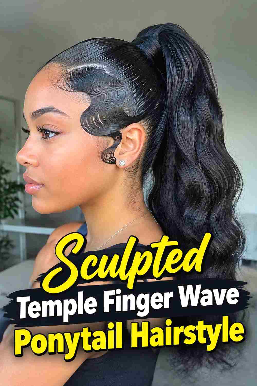 3. Sculpted Temple Finger Wave Ponytail Hairstyle