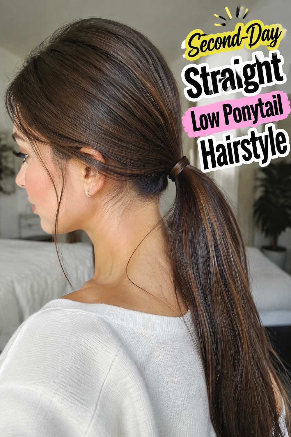 Second-Day Straight Low Ponytail Hairstyle