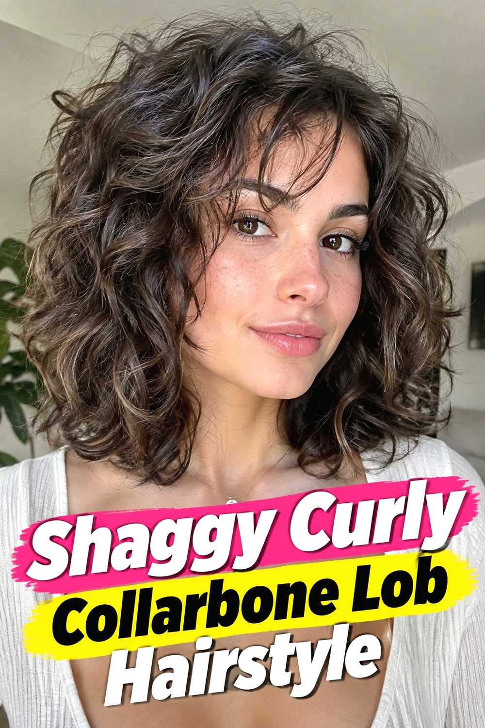 7. Shaggy Curly Collarbone Lob Hairstyle