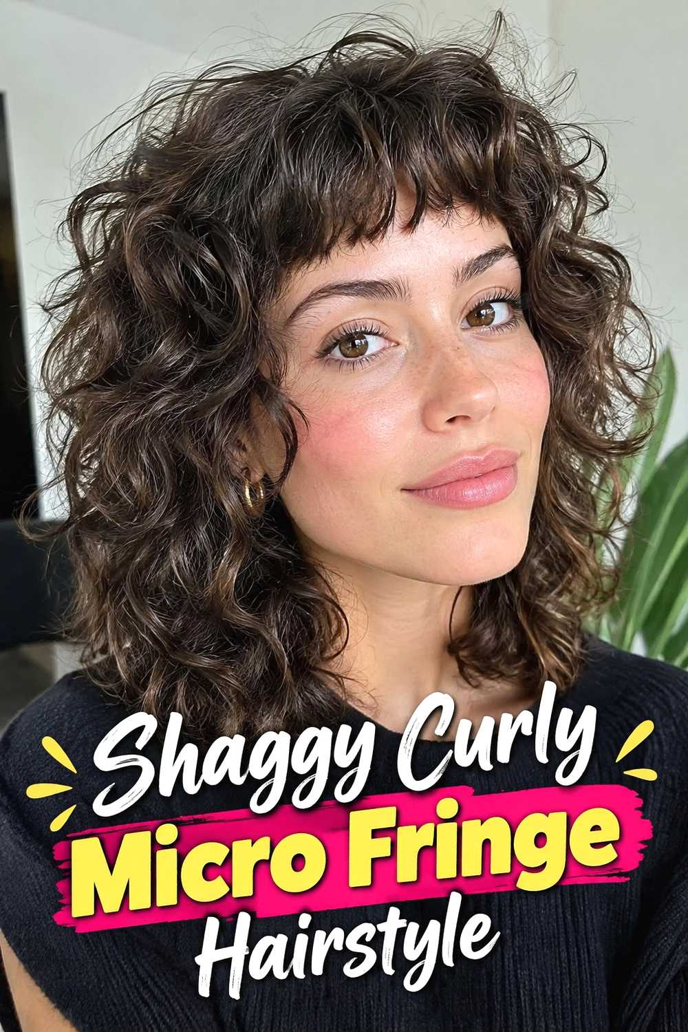 4. Shaggy Curly Micro Fringe Hairstyle