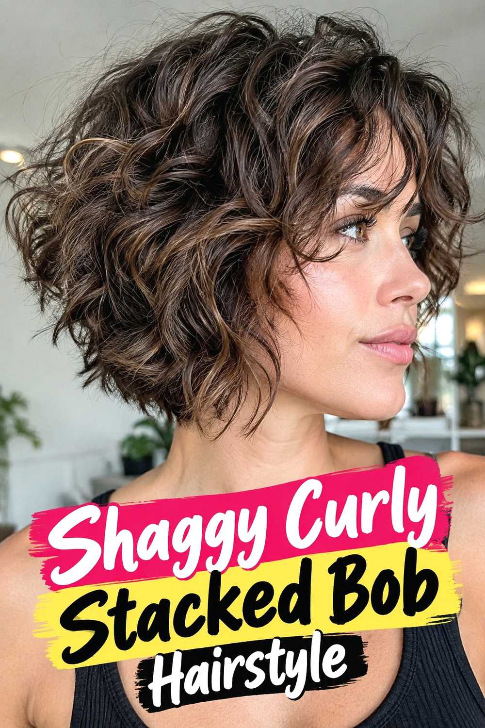 16. Shaggy Curly Stacked Bob Hairstyle
