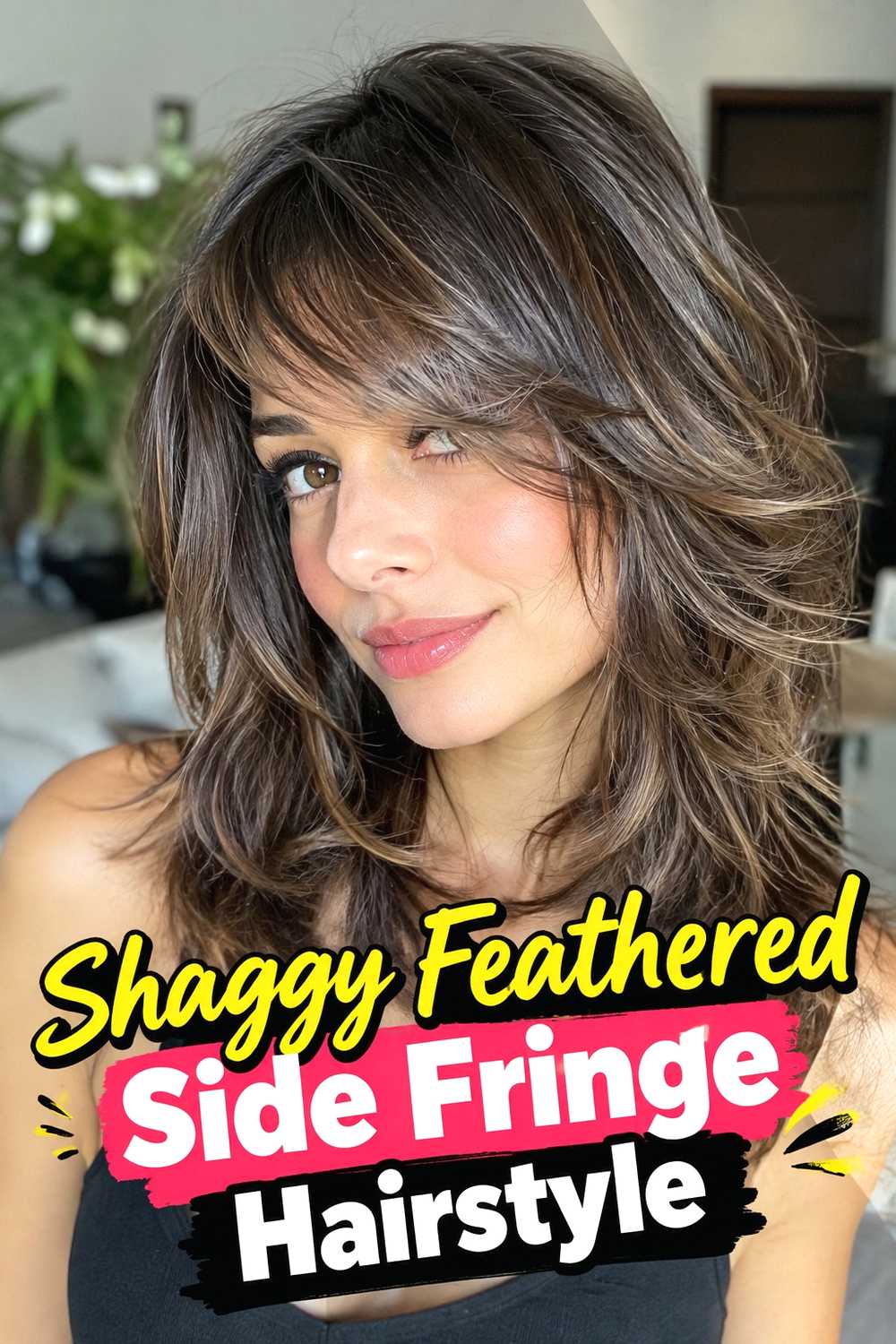 6. Shaggy Feathered Side Fringe Hairstyle