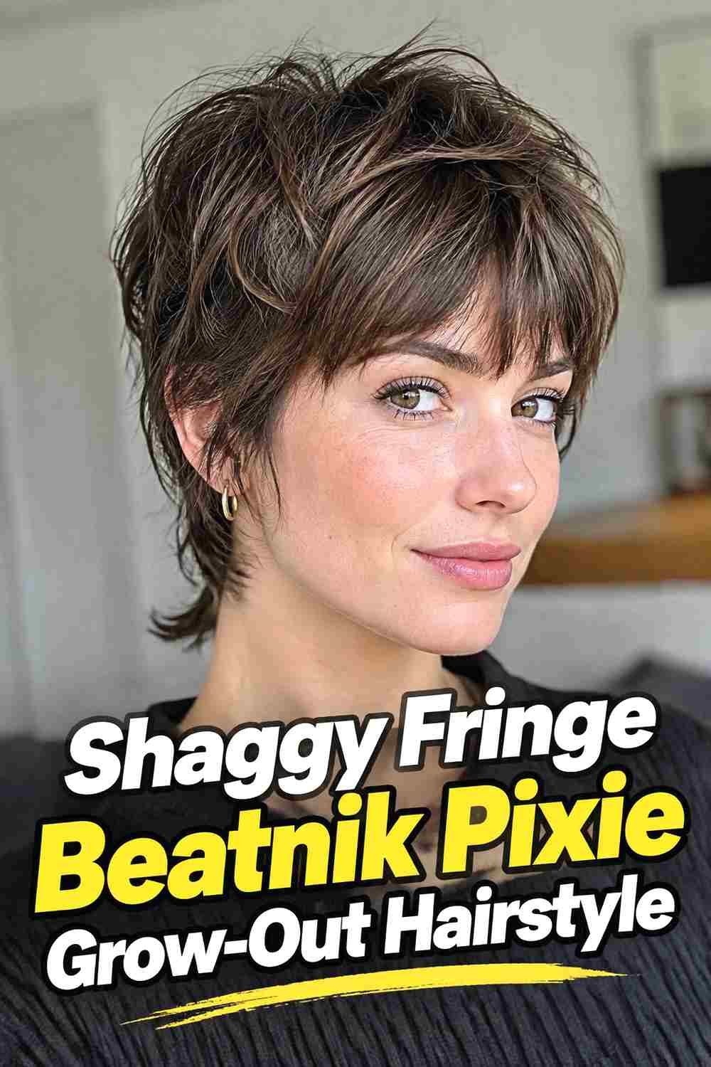2. Shaggy Fringe Beatnik Pixie Grow Out Hairstyle
