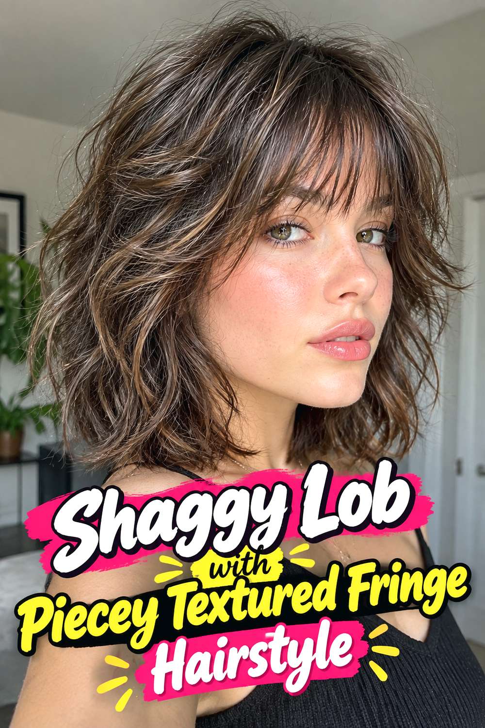 Shaggy Lob with Piecey Textured Fringe Hairstyle