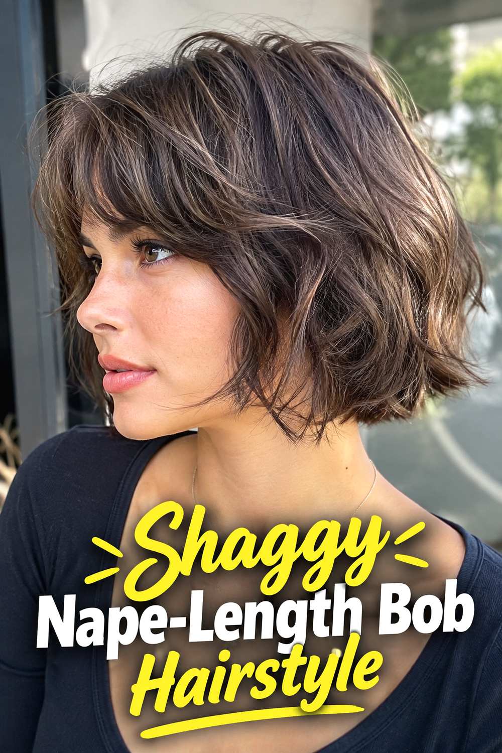 10. Shaggy Nape Length Bob Hairstyle