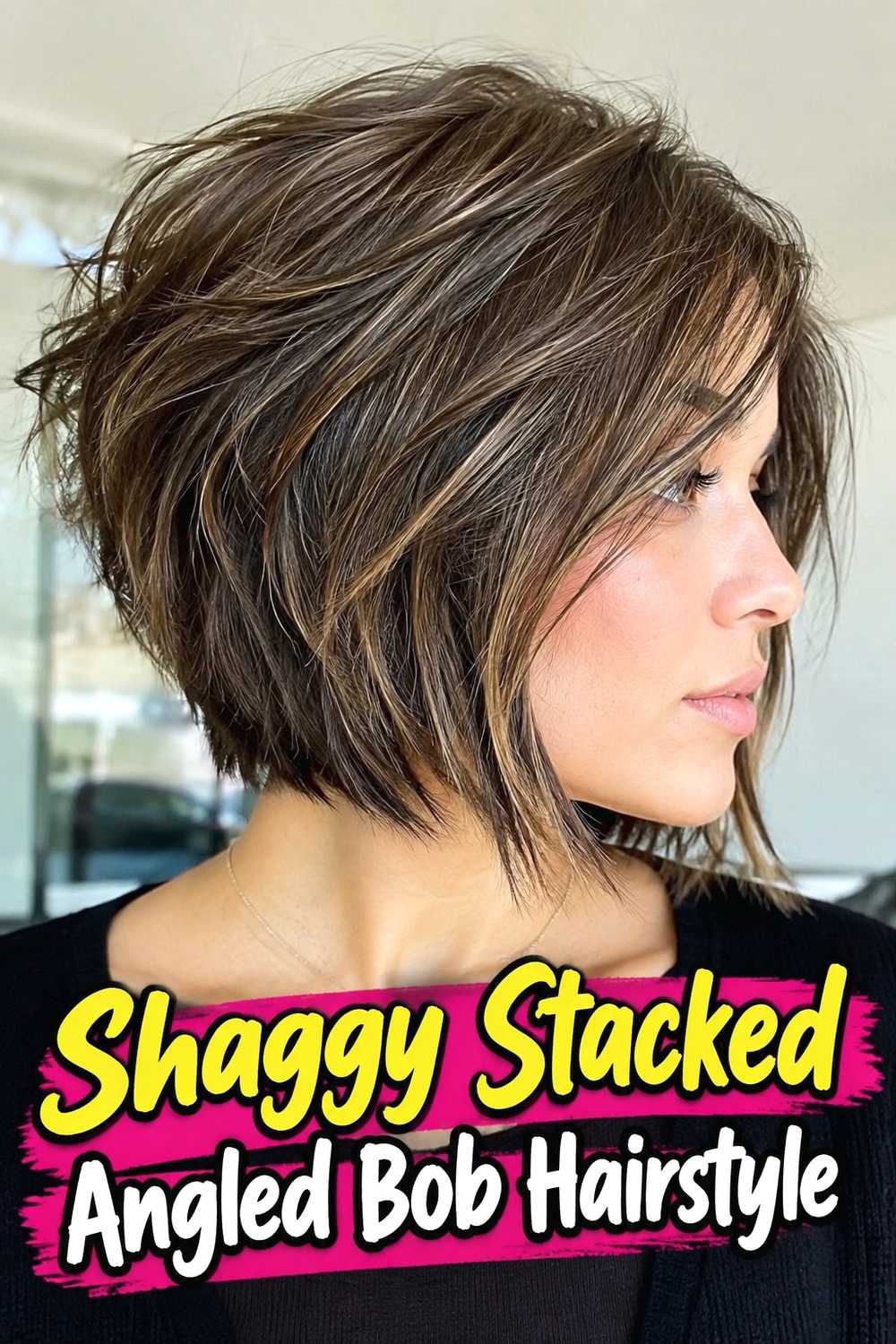 12. Shaggy Stacked Angled Bob Hairstyle
