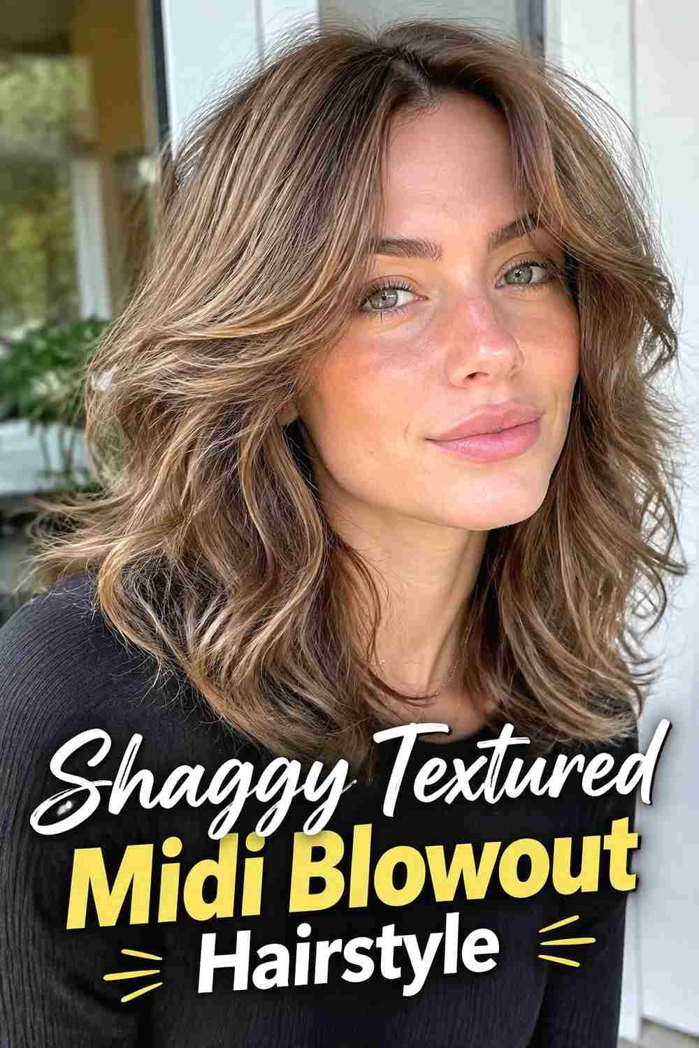 12. Shaggy Textured Midi Blowout Hairstyle