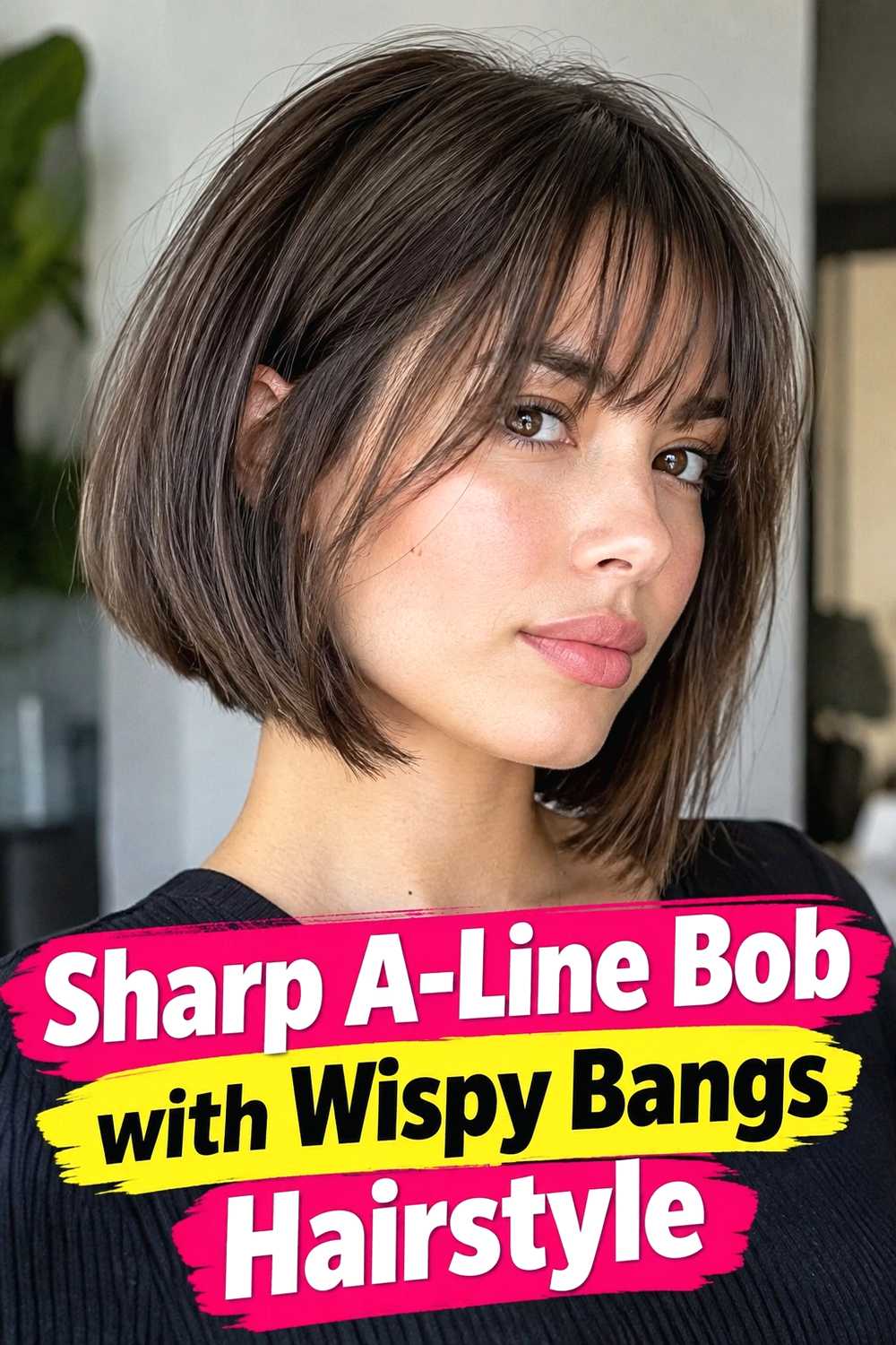 8. Sharp A Line Bob With Wispy Bangs Hairstyle