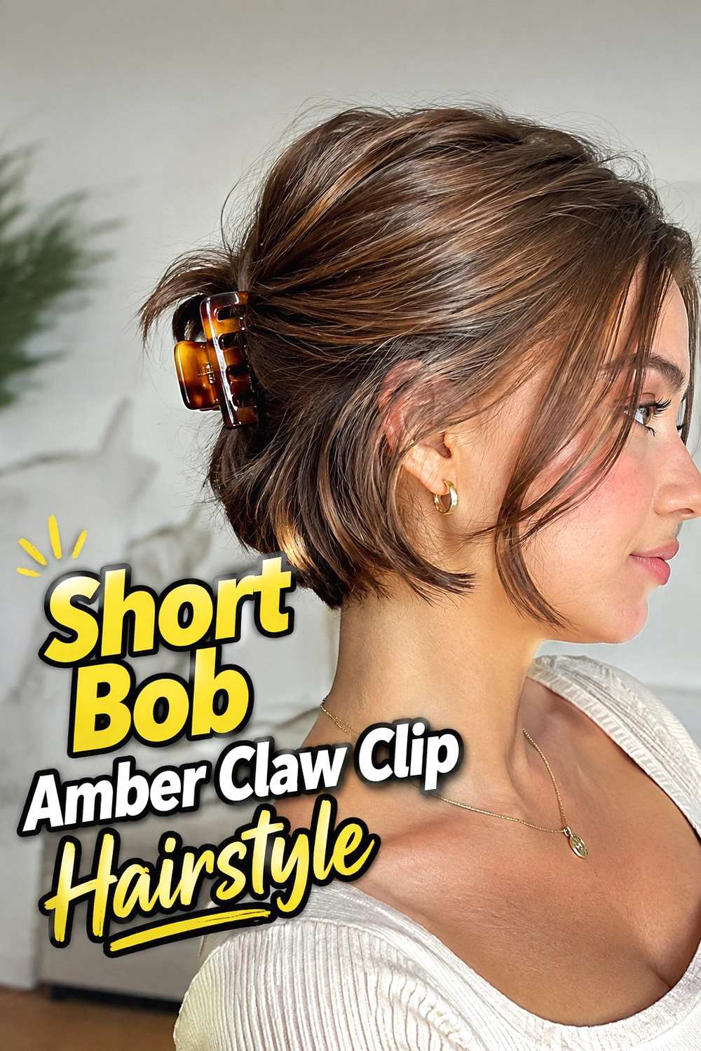 11. Short Bob Amber Claw Clip Hairstyle