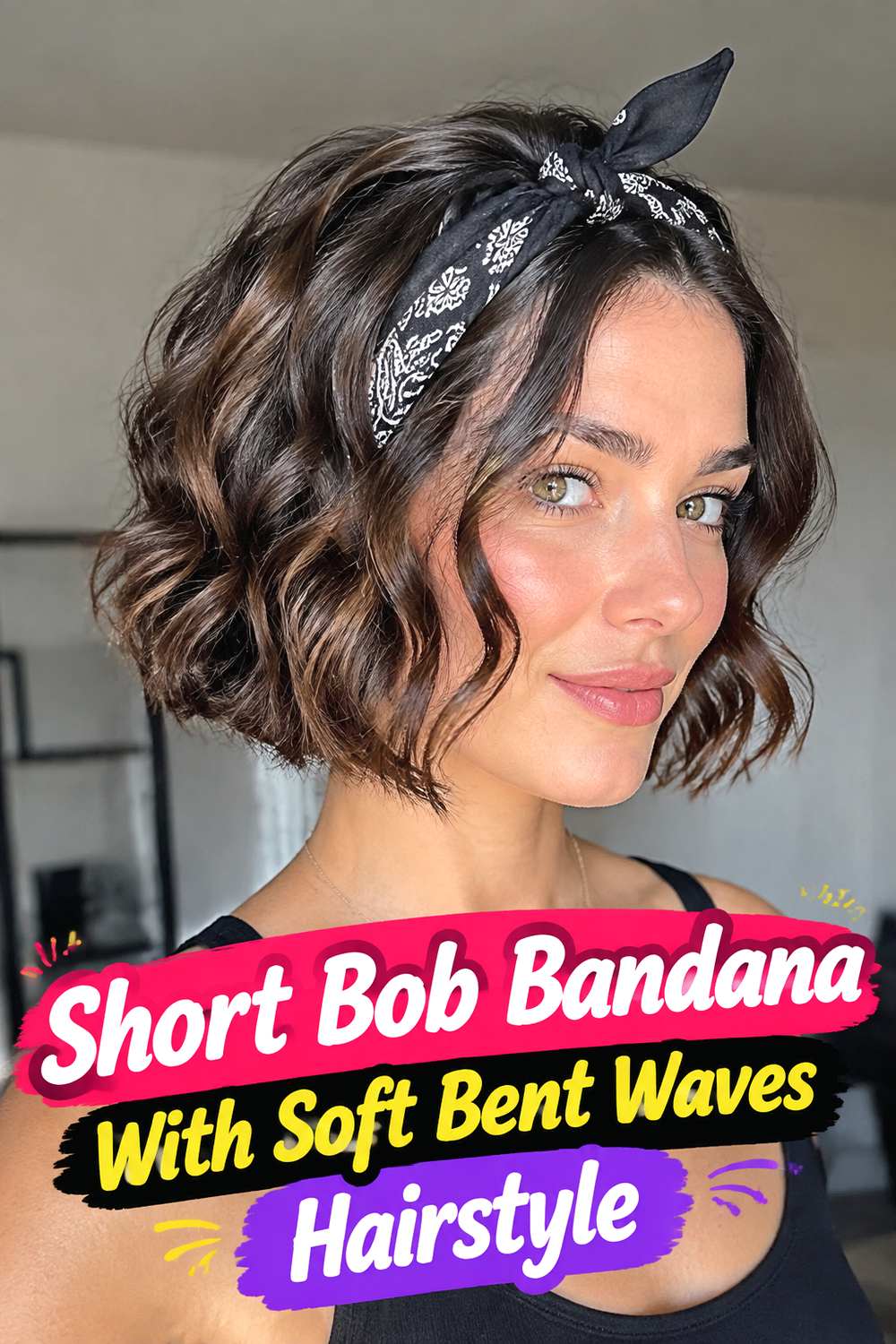 Short Bob Bandana With Soft Bent Waves Hairstyle