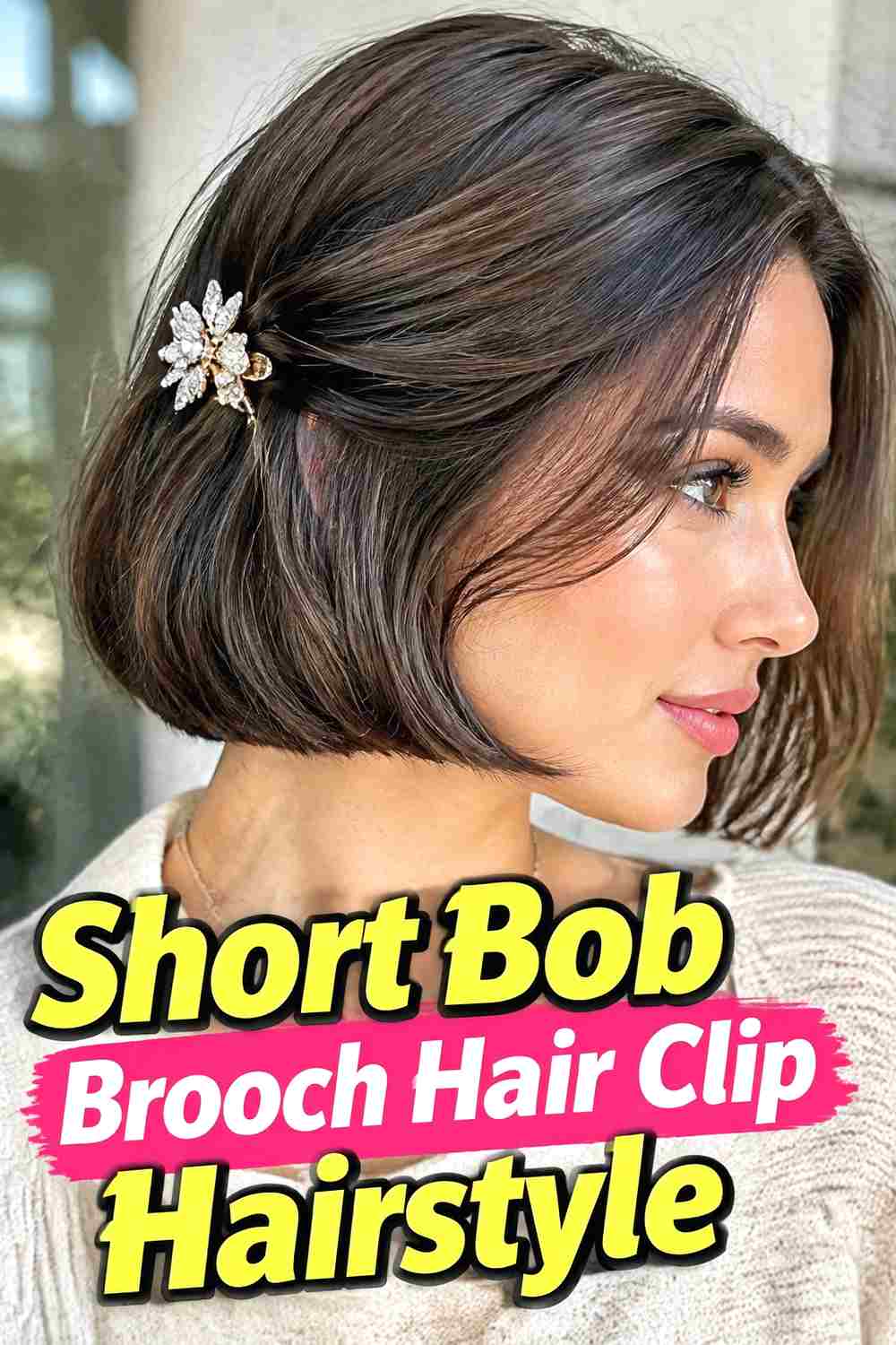 19. Short Bob Brooch Hair Clip Hairstyle