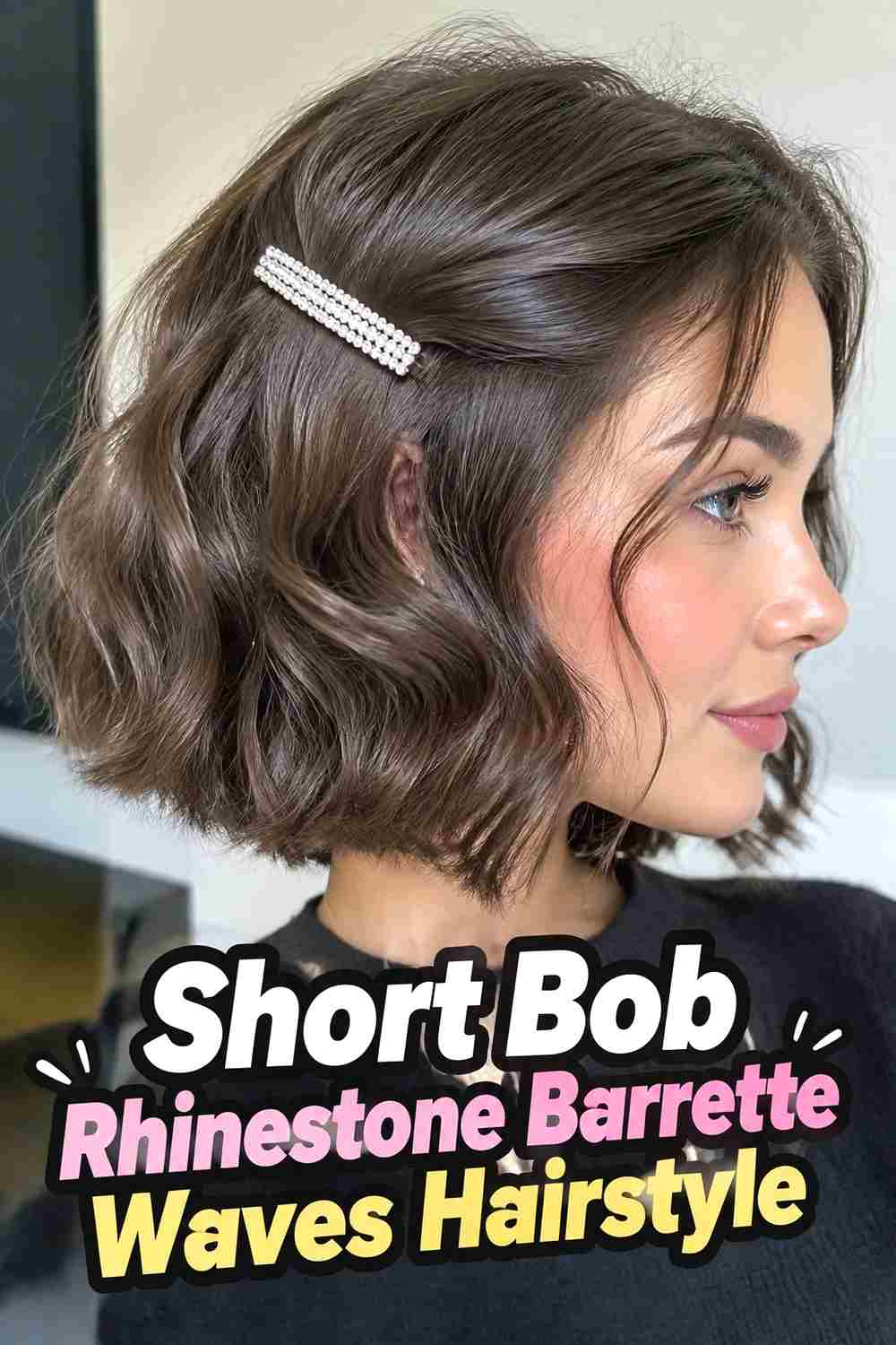 7. Short Bob Rhinestone Barrette Waves Hairstyle