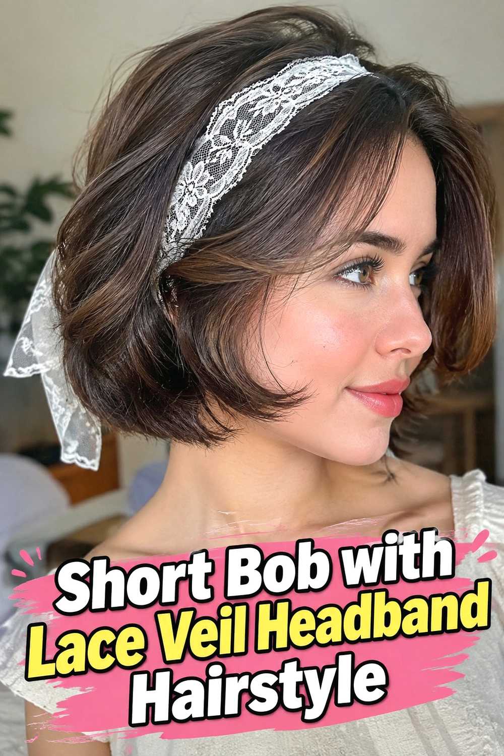 10. Short Bob With Lace Veil Headband Hairstyle