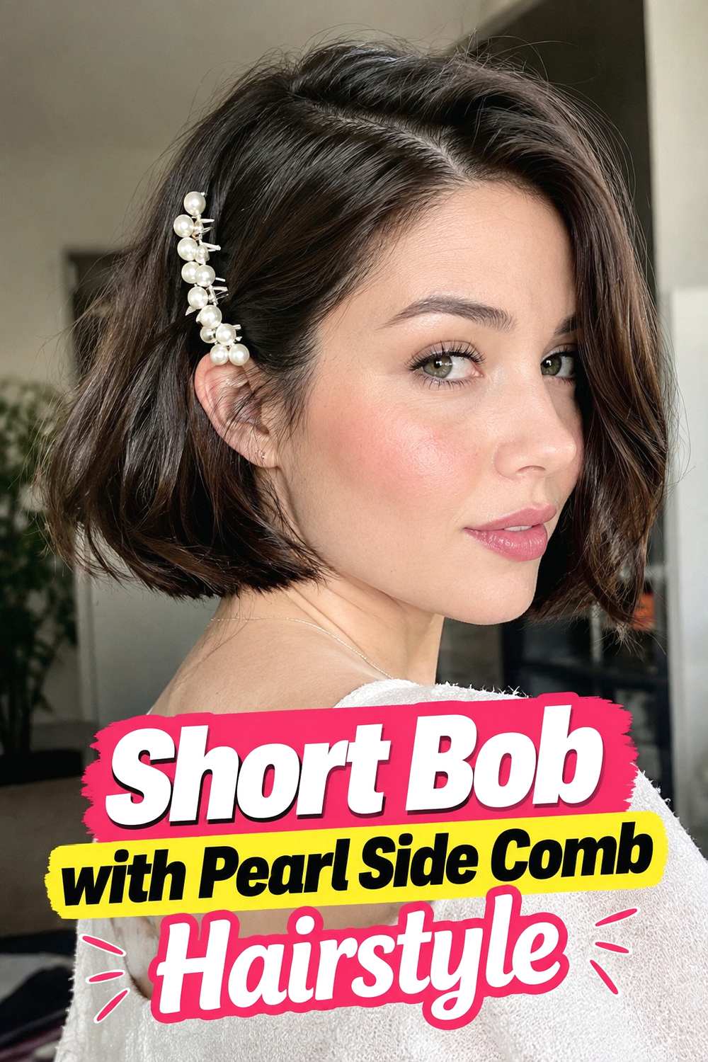 14. Short Bob With Pearl Side Comb Hairstyle