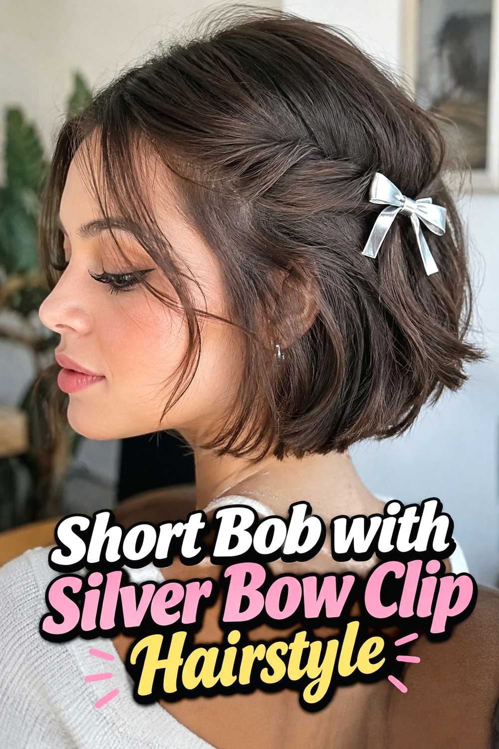 12. Short Bob With Silver Bow Clip Hairstyle