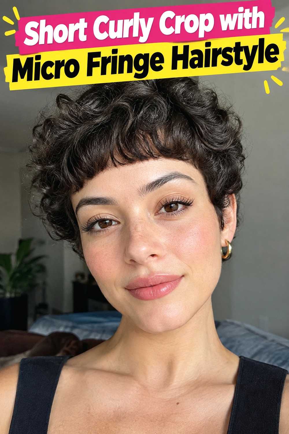 6. Short Curly Crop With Micro Fringe Hairstyle
