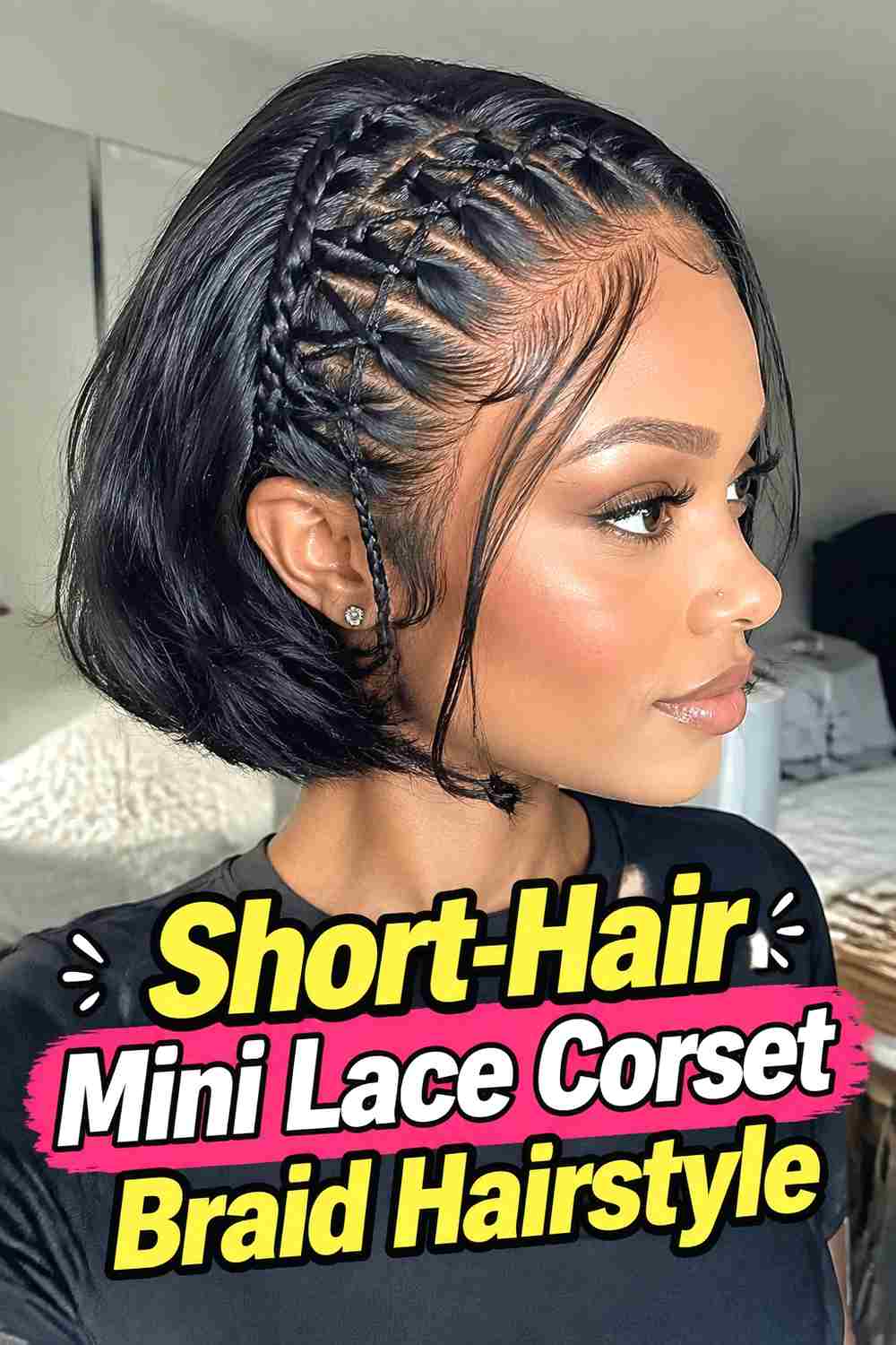 12. Short Hair Mini Lace Corset Braid Hairstyle