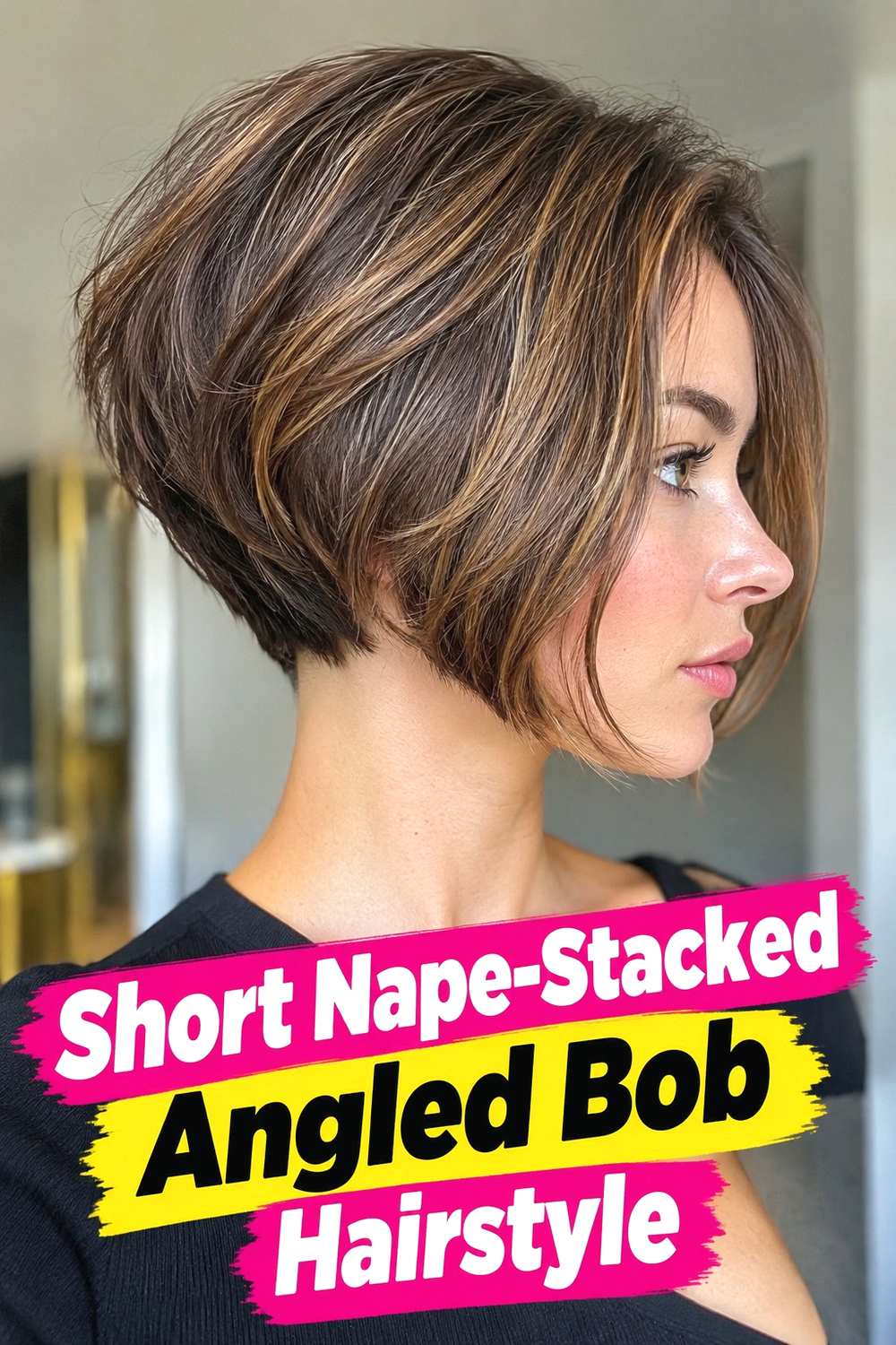 4. Short Nape Stacked Angled Bob Hairstyle
