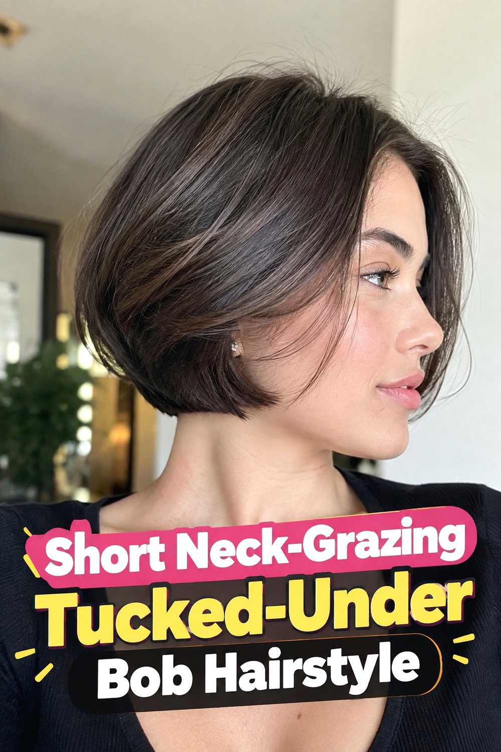 12. Short Neck Grazing Tucked Under Bob Hairstyle