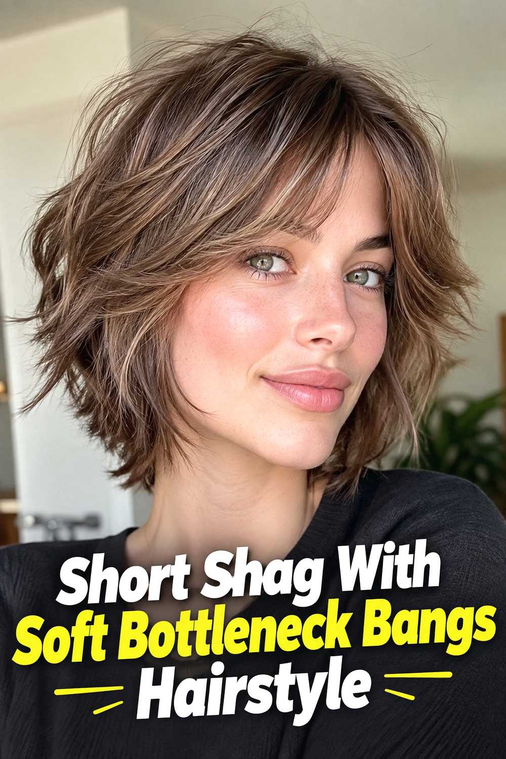 8. Short Shag With Soft Bottleneck Bangs Hairstyle