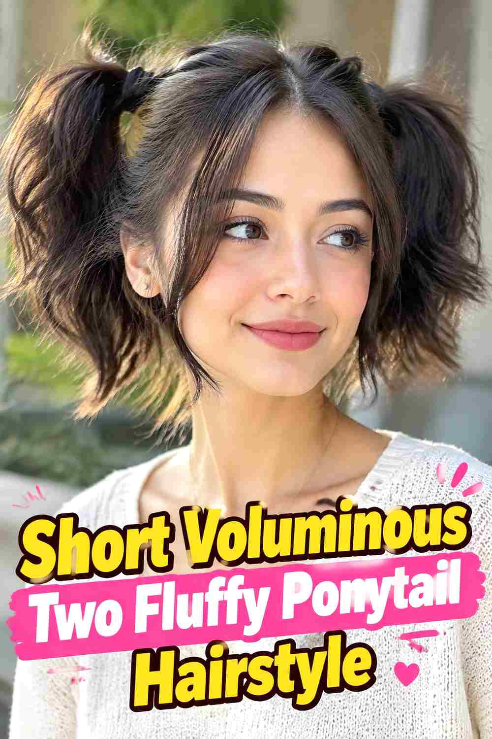 14. Short Voluminous Two Fluffy Ponytail Hairstyle