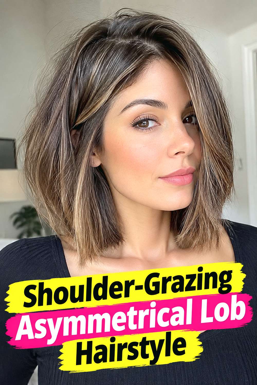 Shoulder-Grazing Asymmetrical Lob Hairstyle