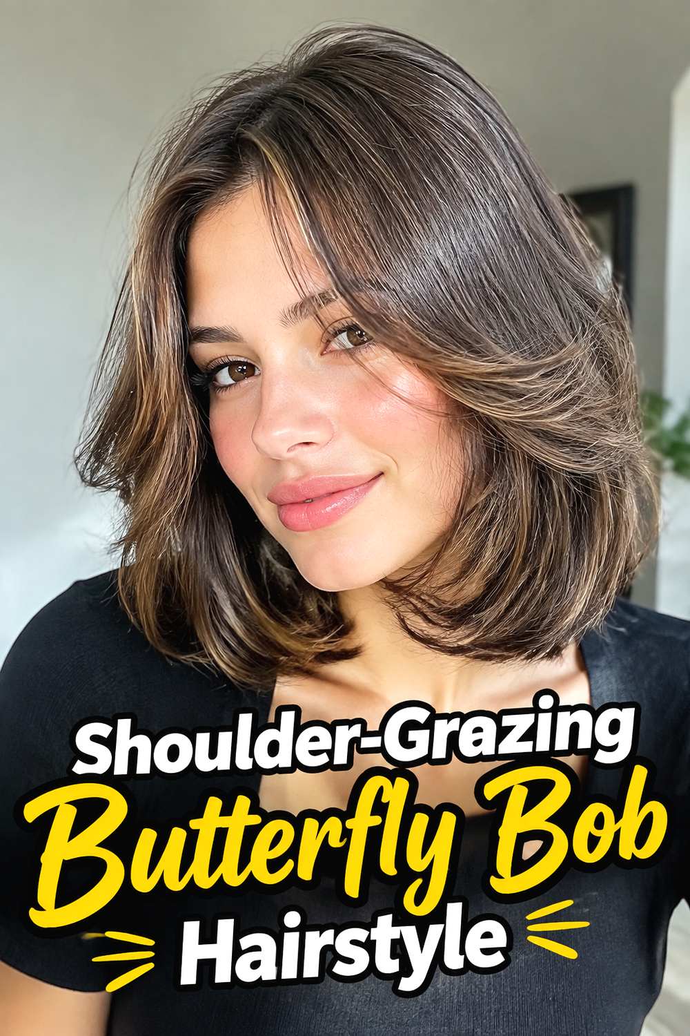 Shoulder-Grazing Butterfly Bob Hairstyle