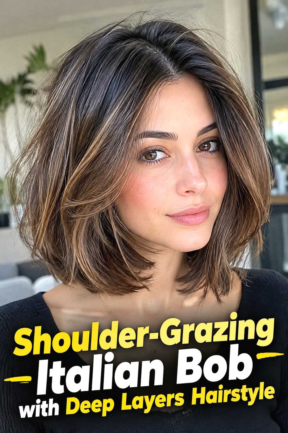 16. Shoulder Grazing Italian Bob With Deep Layers Hairstyle