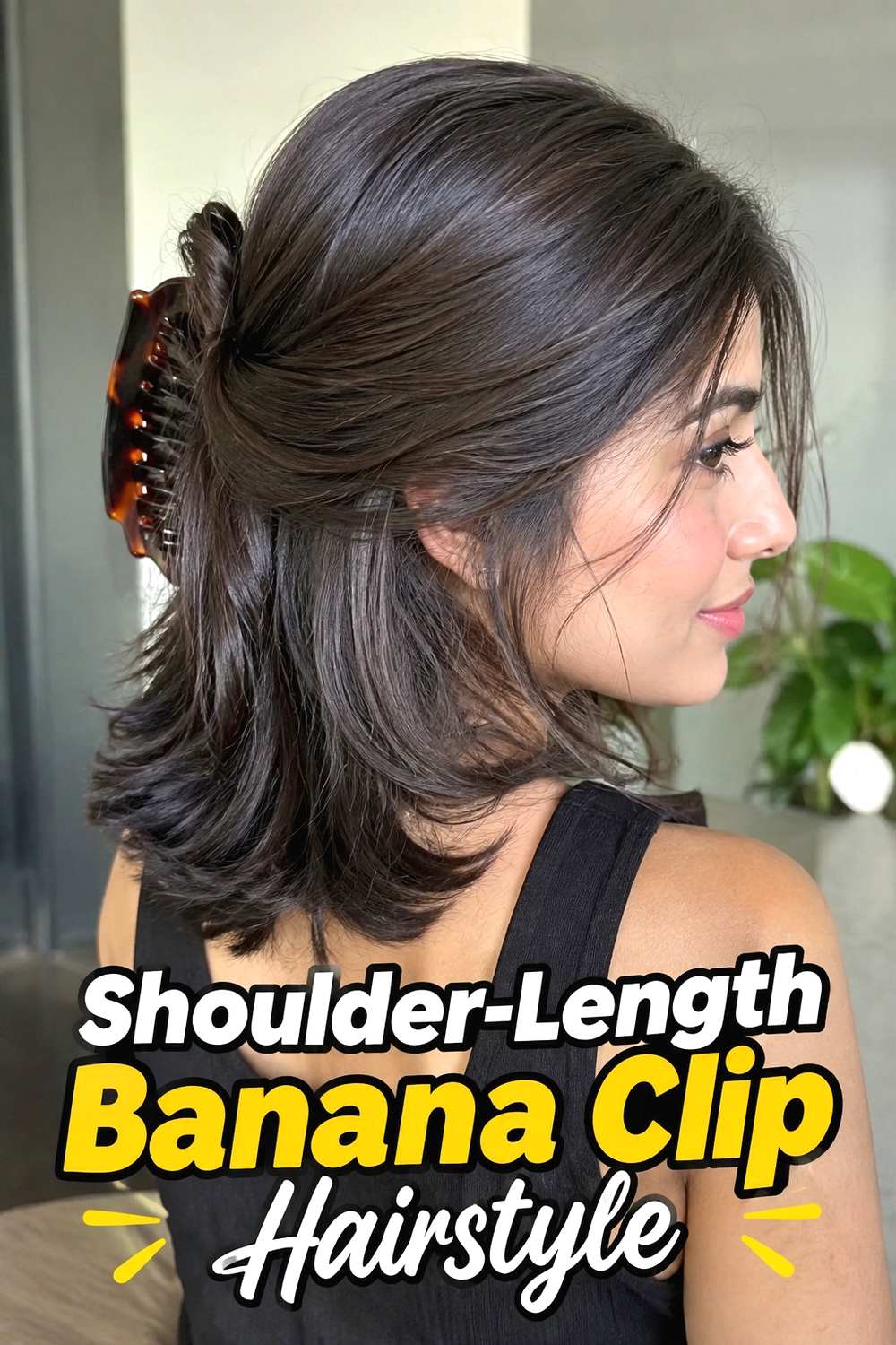 10. Shoulder Length Banana Clip Hairstyle