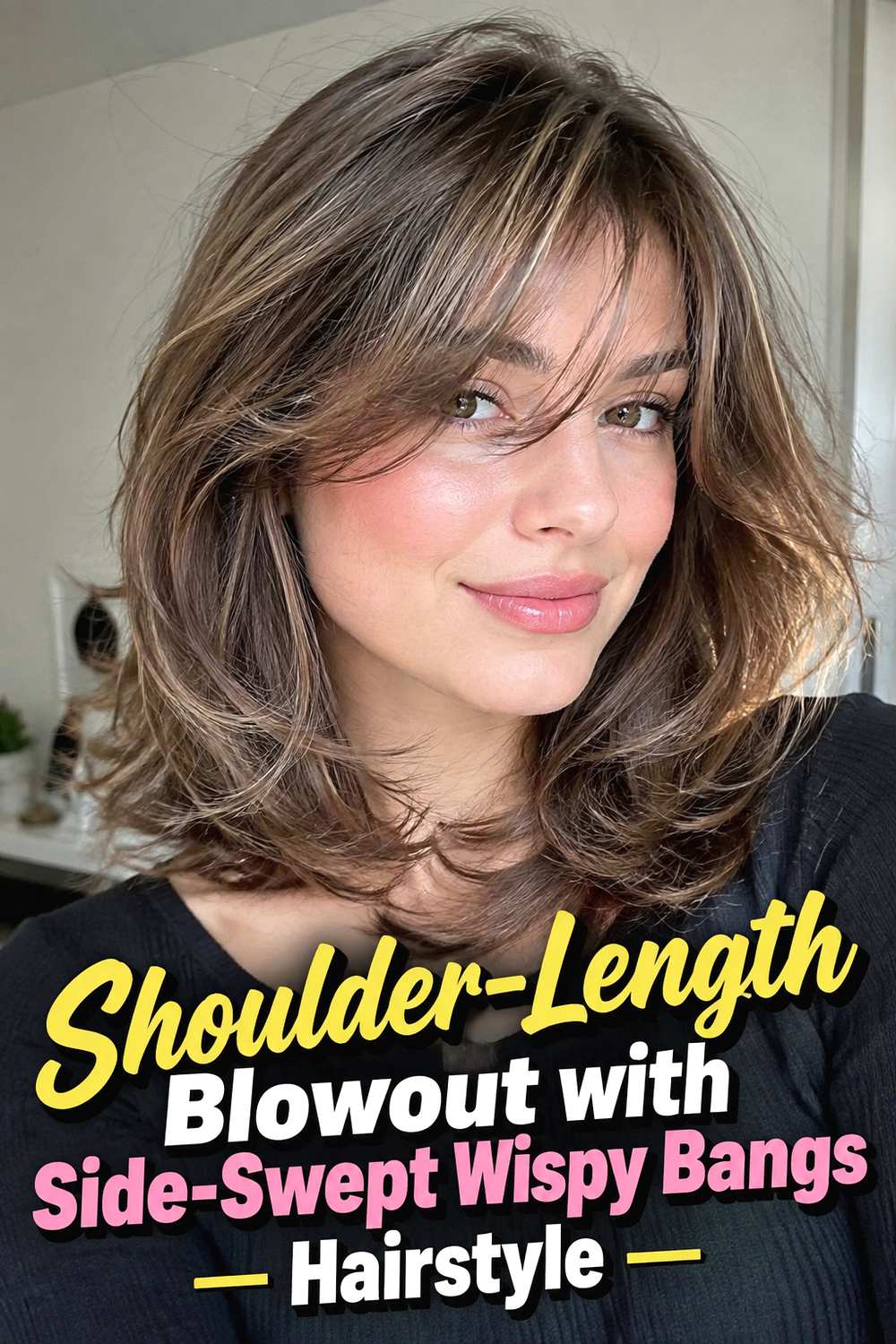 7. Shoulder Length Blowout With Side Swept Wispy Bangs Hairstyle