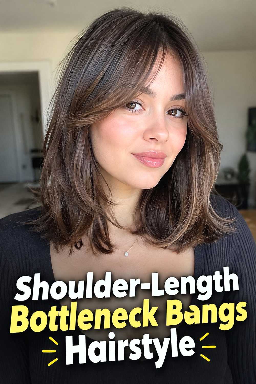 8. Shoulder Length Bottleneck Bangs Hairstyle