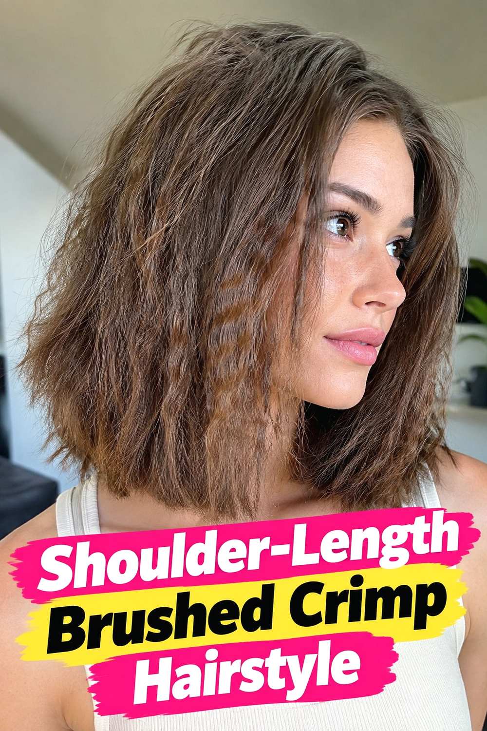 5. Shoulder Length Brushed Crimp Hairstyle