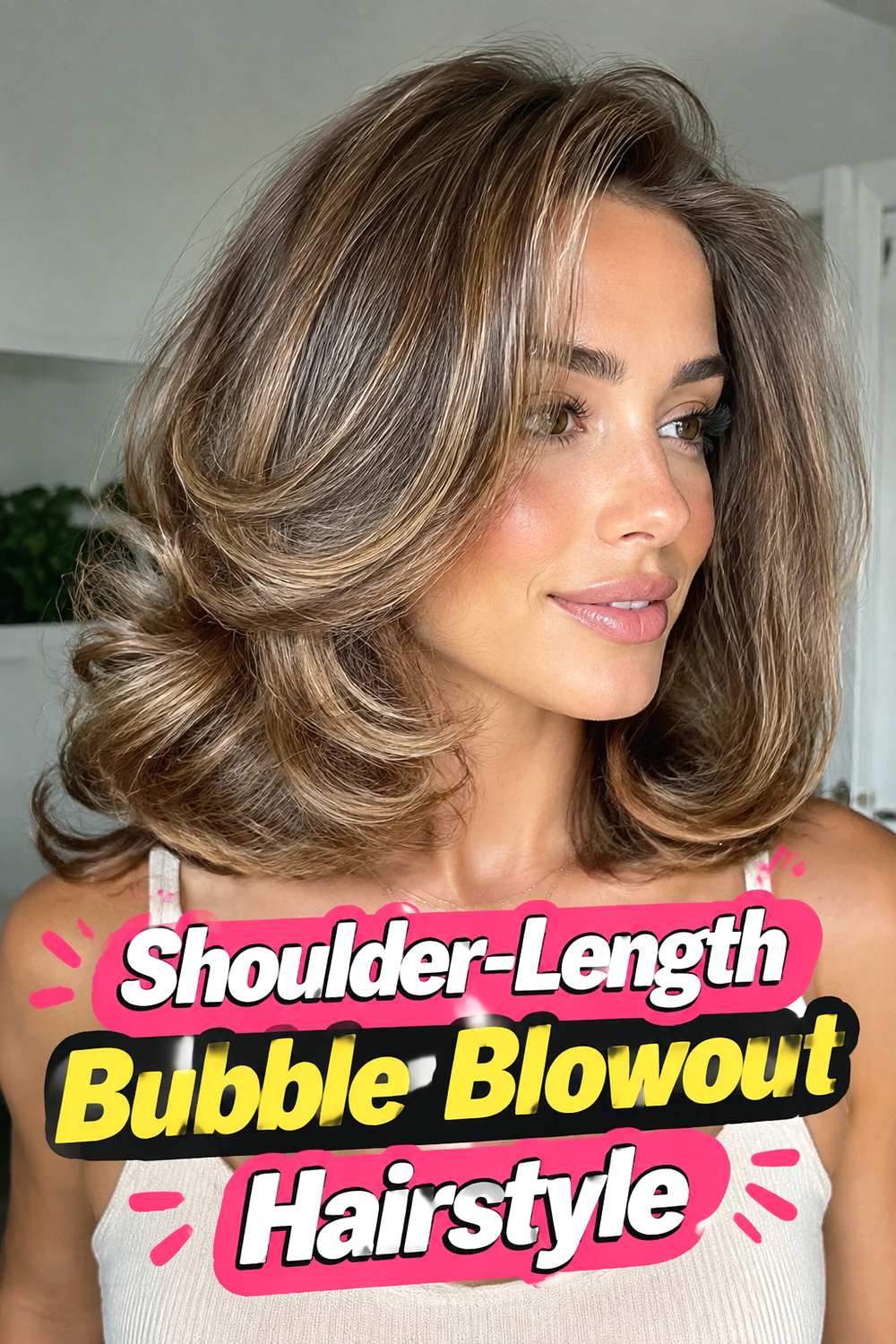 Shoulder-Length Bubble Blowout Hairstyle