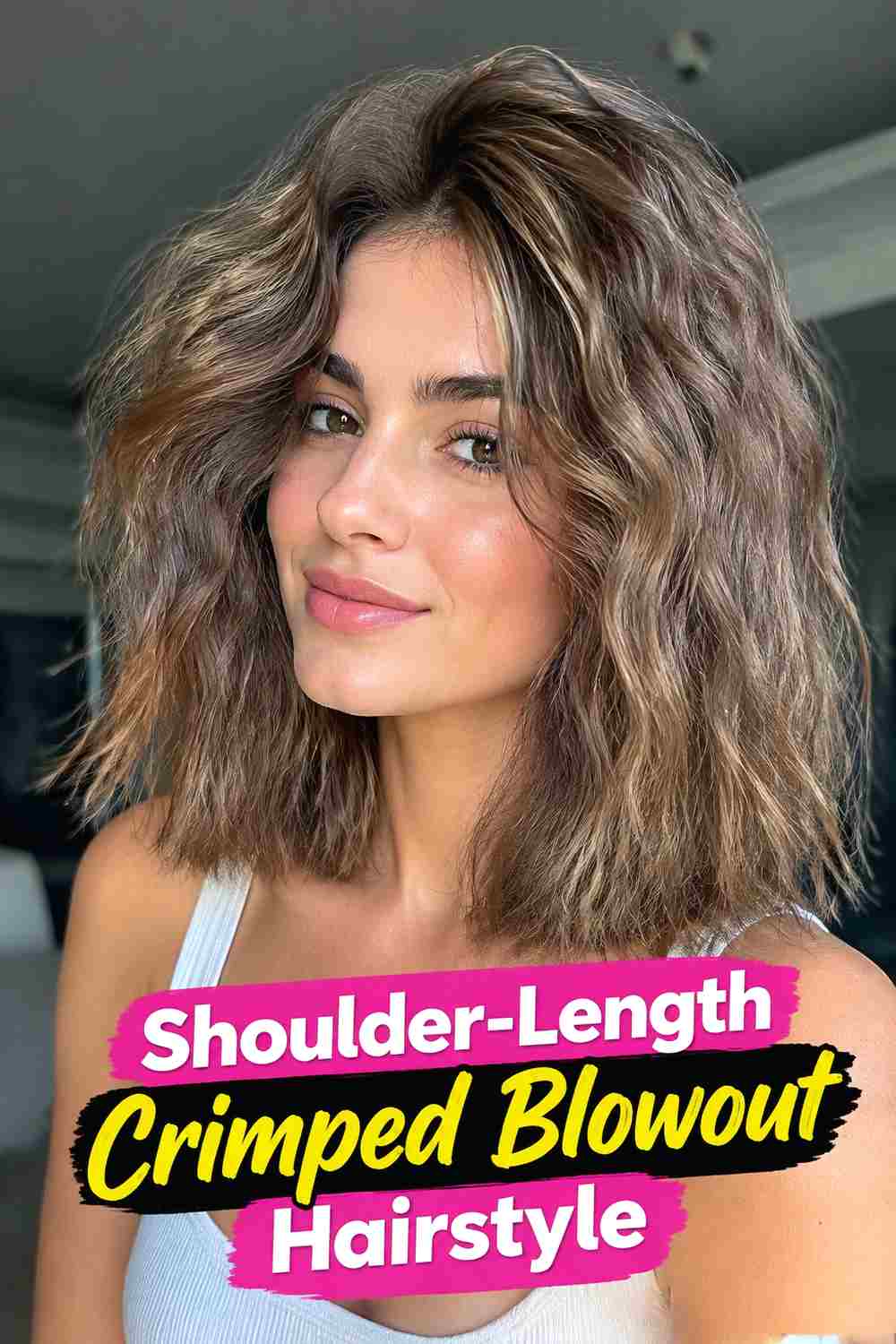 6. Shoulder Length Crimped Blowout Hairstyle