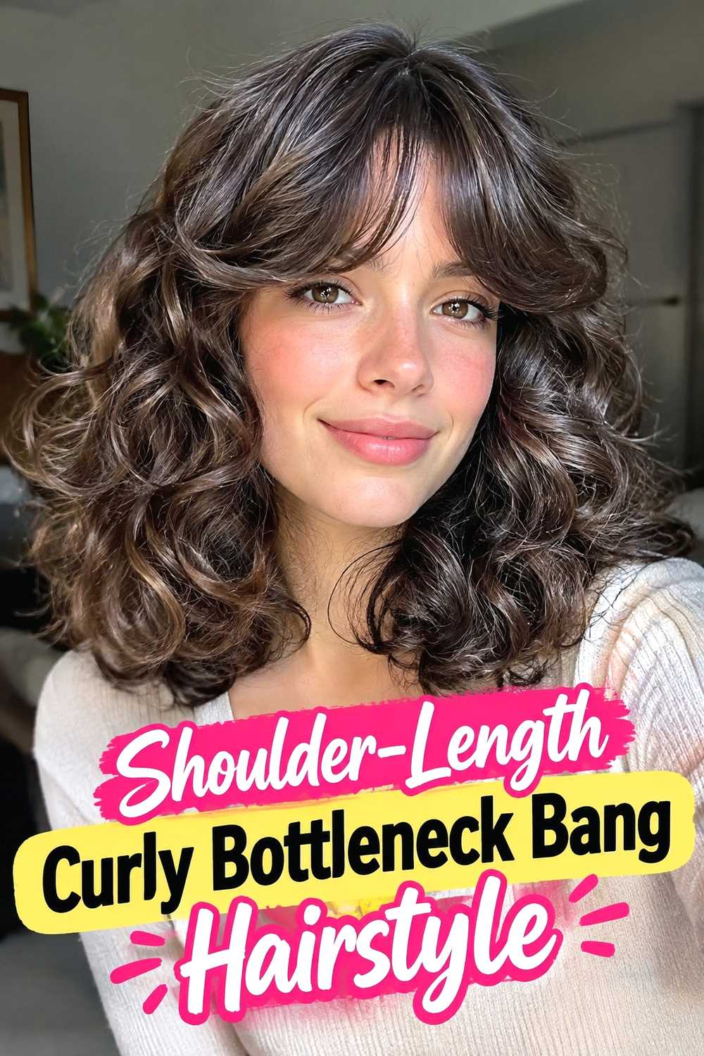 6. Shoulder Length Curly Bottleneck Bang Hairstyle