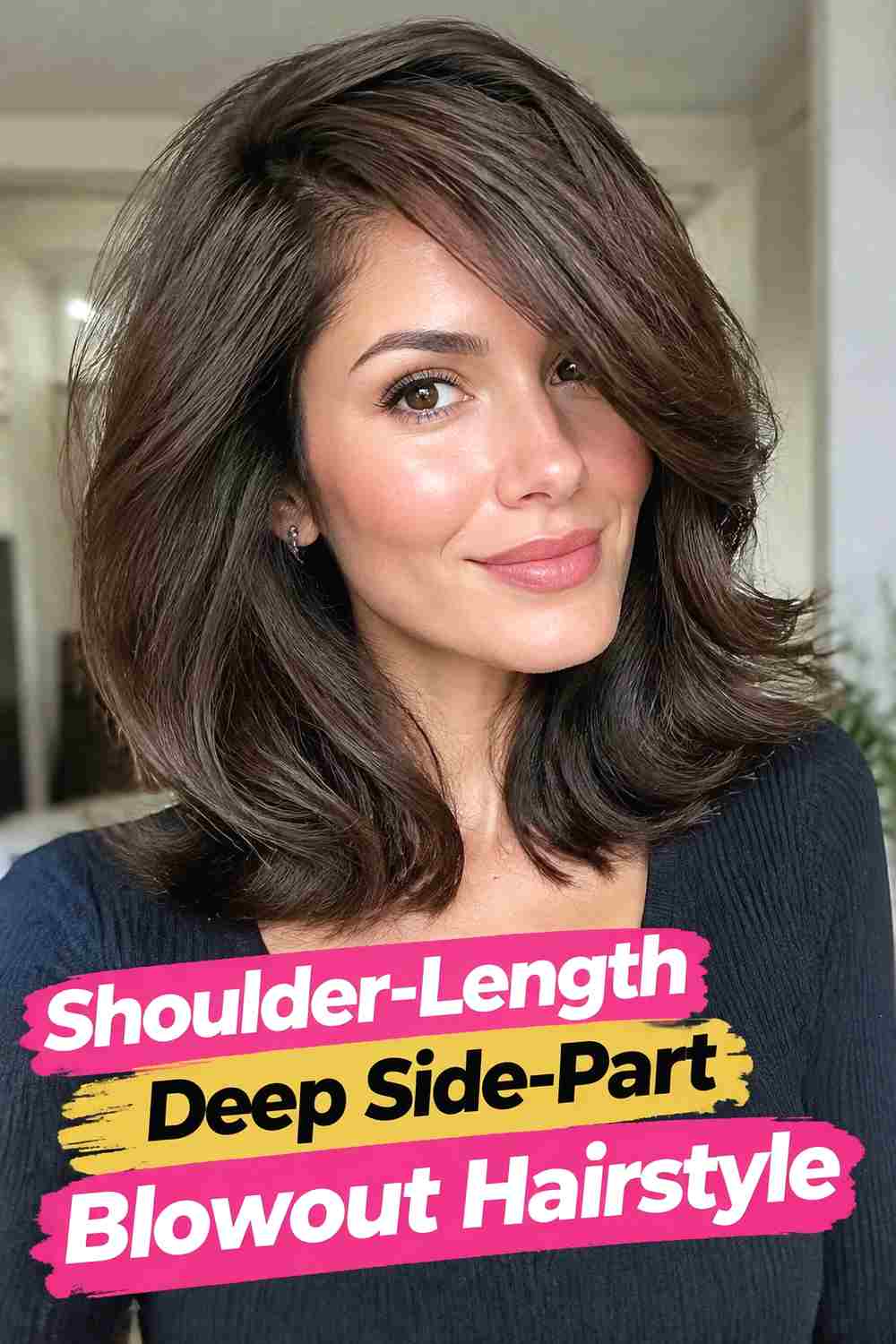 6. Shoulder Length Deep Side Part Blowout Hairstyle
