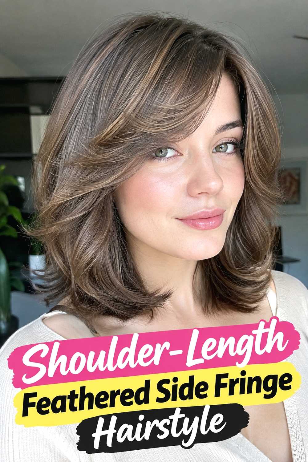 7. Shoulder Length Feathered Side Fringe Hairstyle