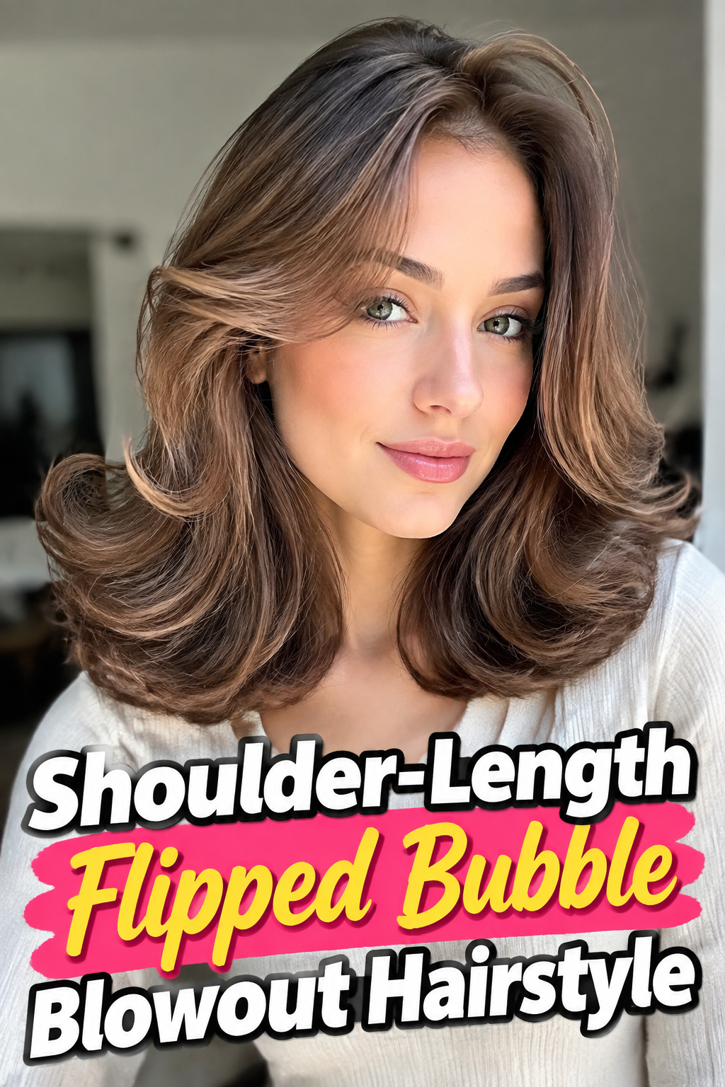 Shoulder-Length Flipped Bubble Blowout Hairstyle