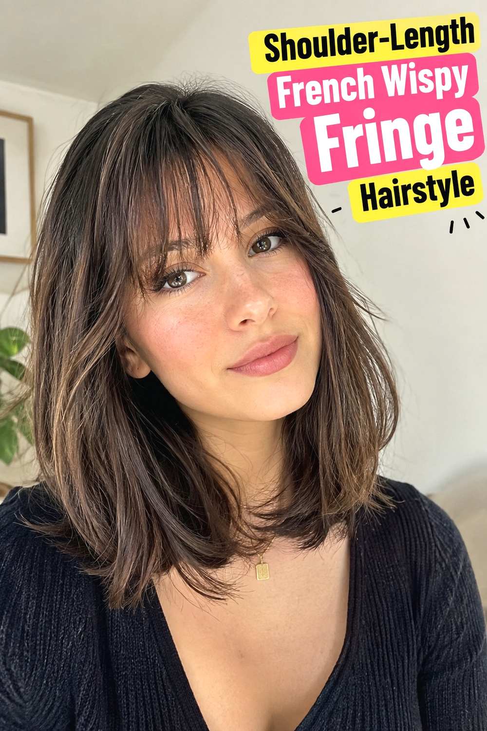 3. Shoulder Length French Wispy Fringe Hairstyle