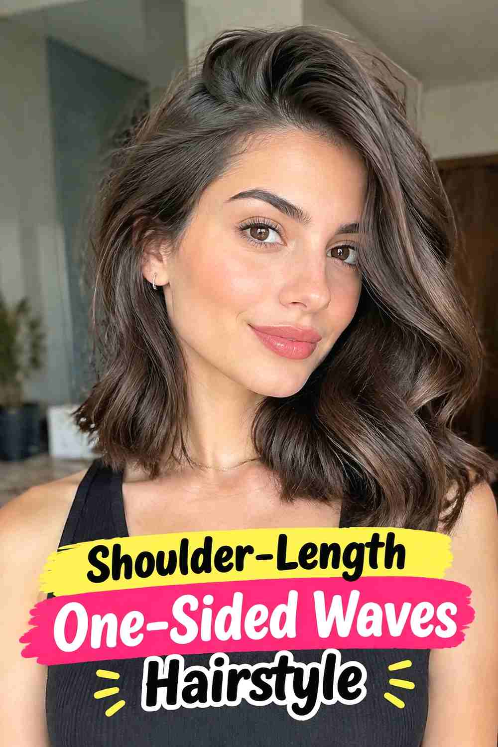5. Shoulder Length One Sided Waves Hairstyle
