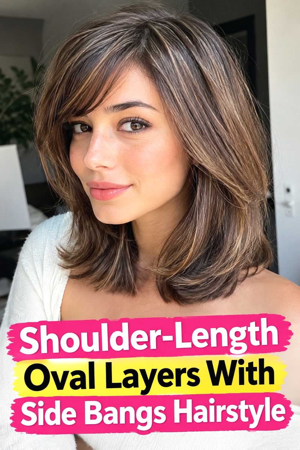 11. Shoulder Length Oval Layers With Side Bangs Hairstyle
